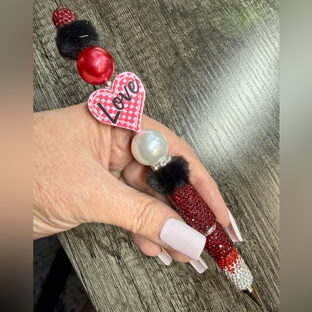 Vibrant Red and White Beaded Pens